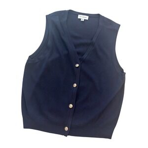 Free Assembly Womens Navy Blue V-Neck Knit Cardigan Vest Gold Buttons Plus 2XL